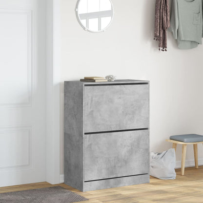 Shoe Cabinet with 2 Flip-Drawers Concrete Grey 80x42x108 cm