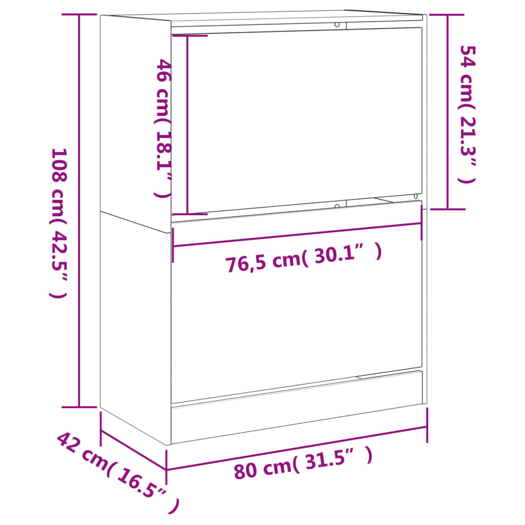 Shoe Cabinet with 2 Flip-Drawers Smoked Oak 80x42x108 cm