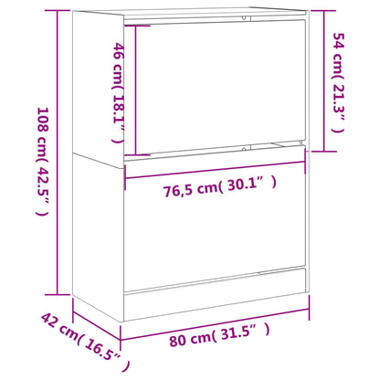 Shoe Cabinet with 2 Flip-Drawers Smoked Oak 80x42x108 cm