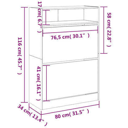 Shoe Cabinet with 2 Flip-Drawers Smoked Oak 80x34x116 cm