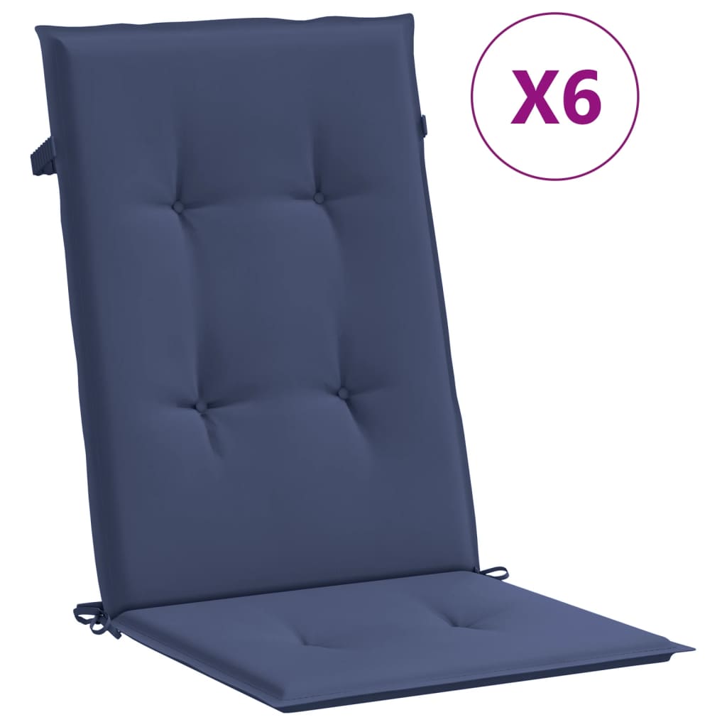 Highback Chair Cushions 6 pcs Navy Blue Fabric