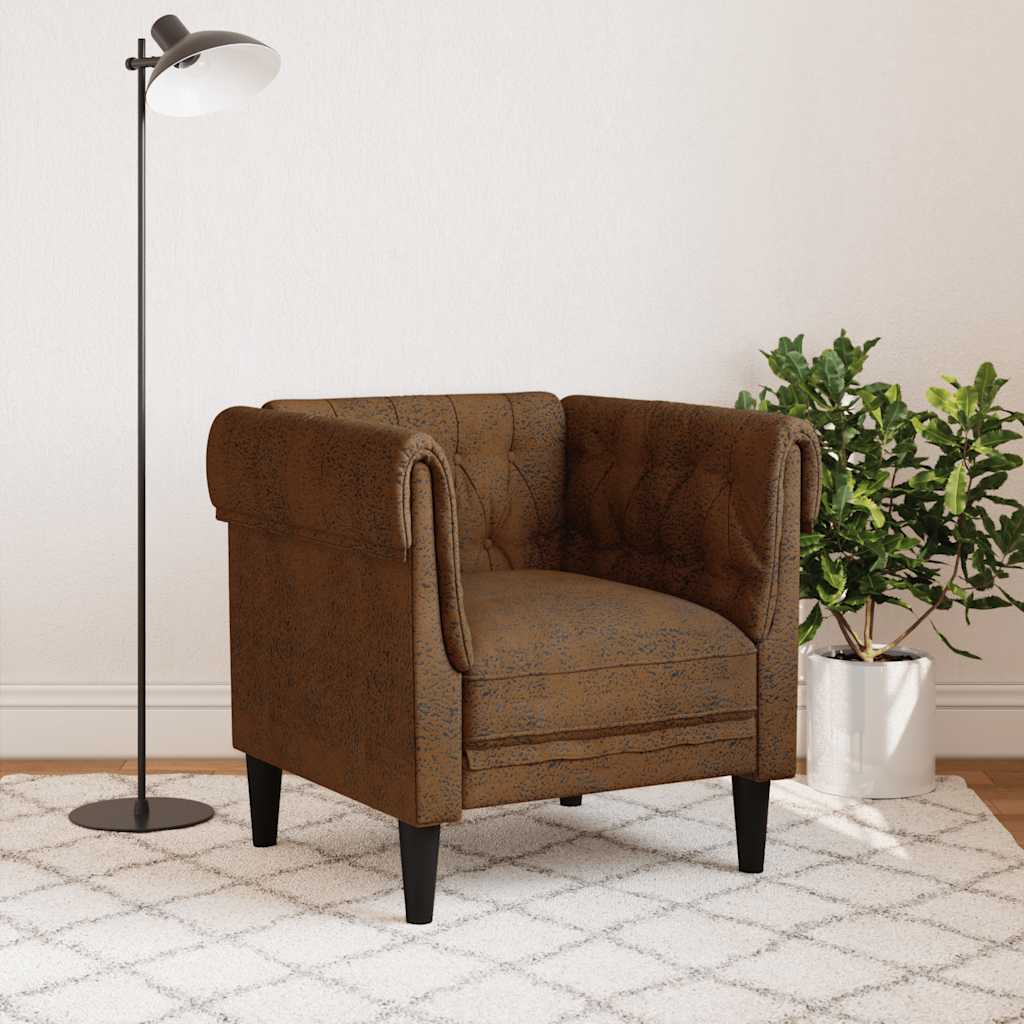 Chesterfield Sofa Chair Brown Fabric