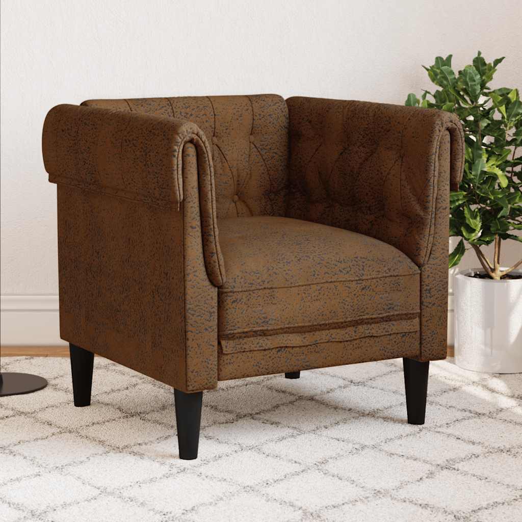 Chesterfield Sofa Chair Brown Fabric