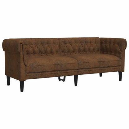 Chesterfield Sofa 3-Seater Brown Fabric