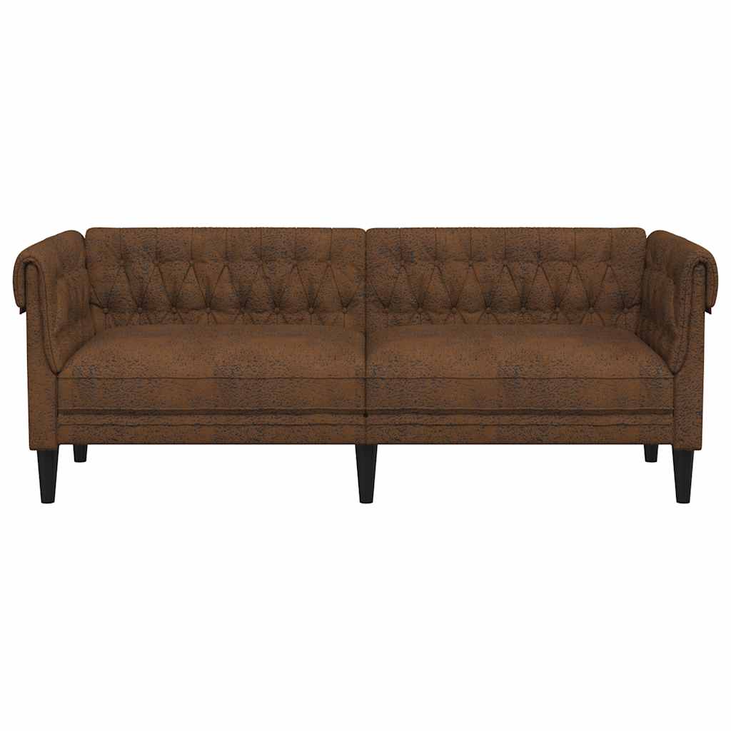 Chesterfield Sofa 3-Seater Brown Fabric