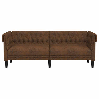 Chesterfield Sofa 3-Seater Brown Fabric