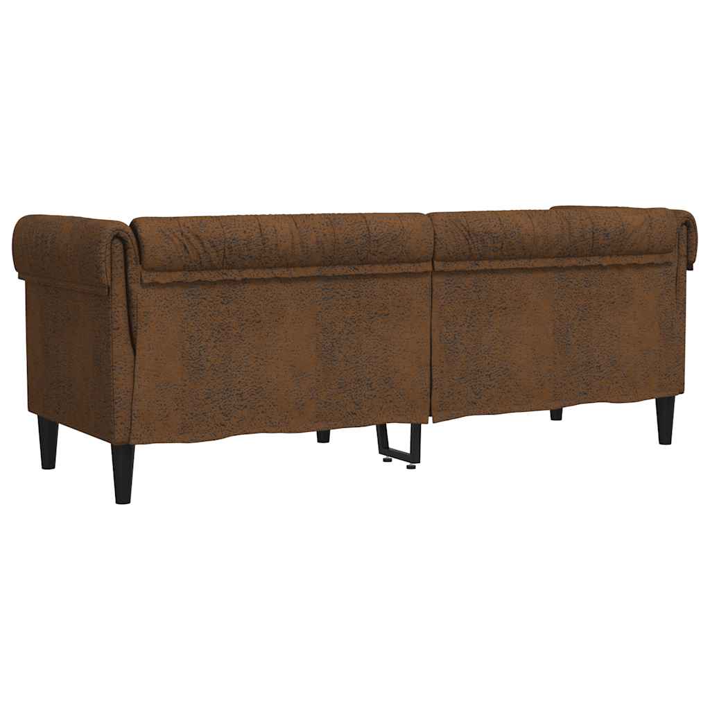 Chesterfield Sofa 3-Seater Brown Fabric