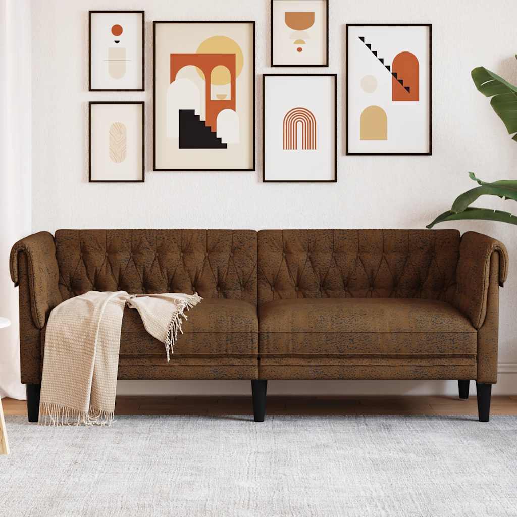 Chesterfield Sofa 3-Seater Brown Fabric