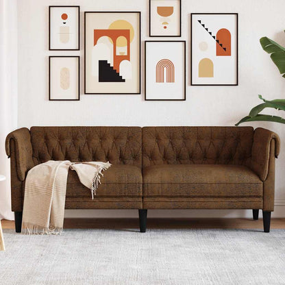 Chesterfield Sofa 3-Seater Brown Fabric