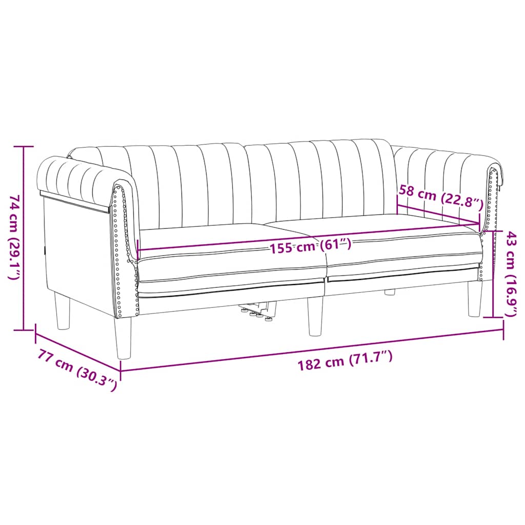 Sofa 2-Seater Brown Faux Suede Leather