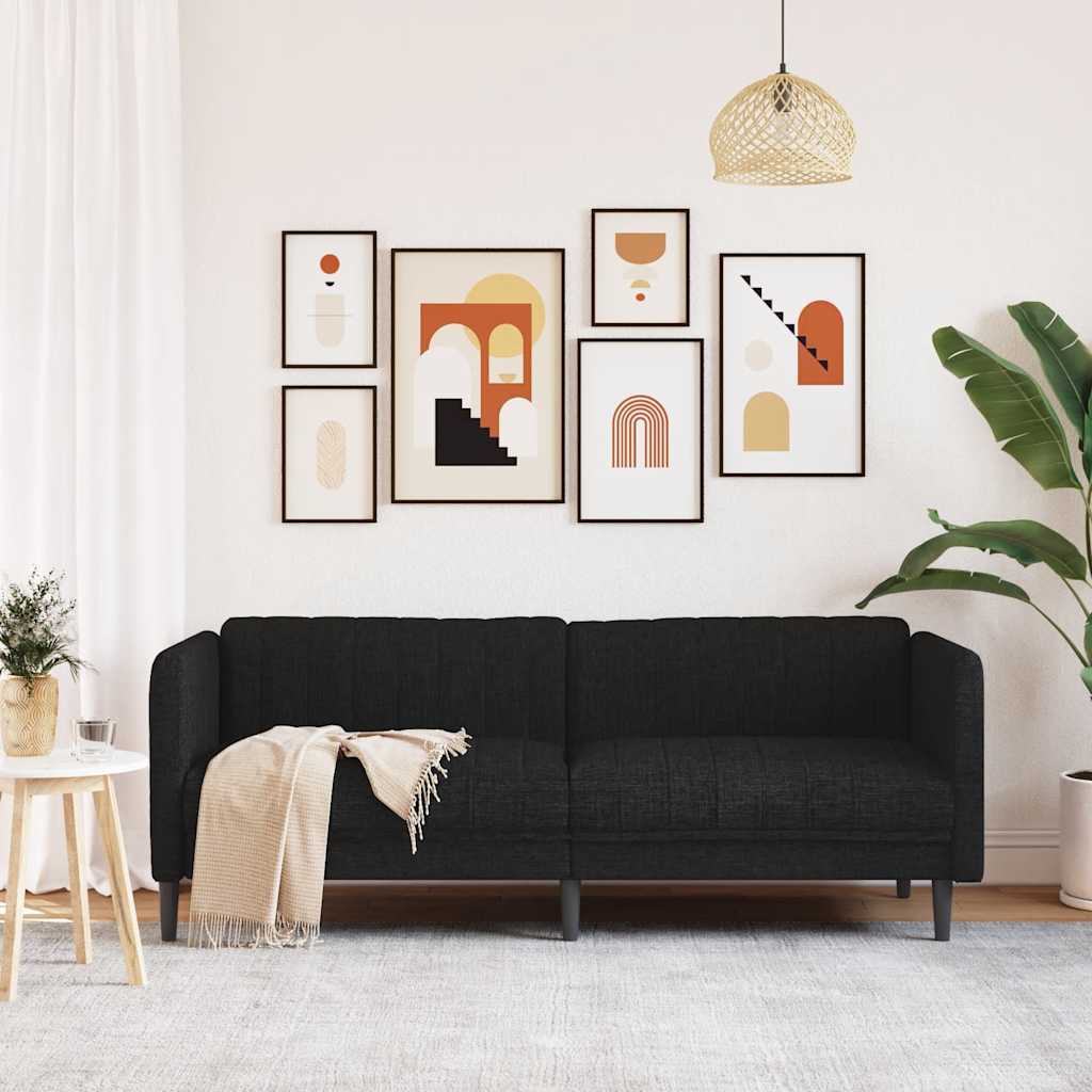 Sofa 3-Seater Black Fabric