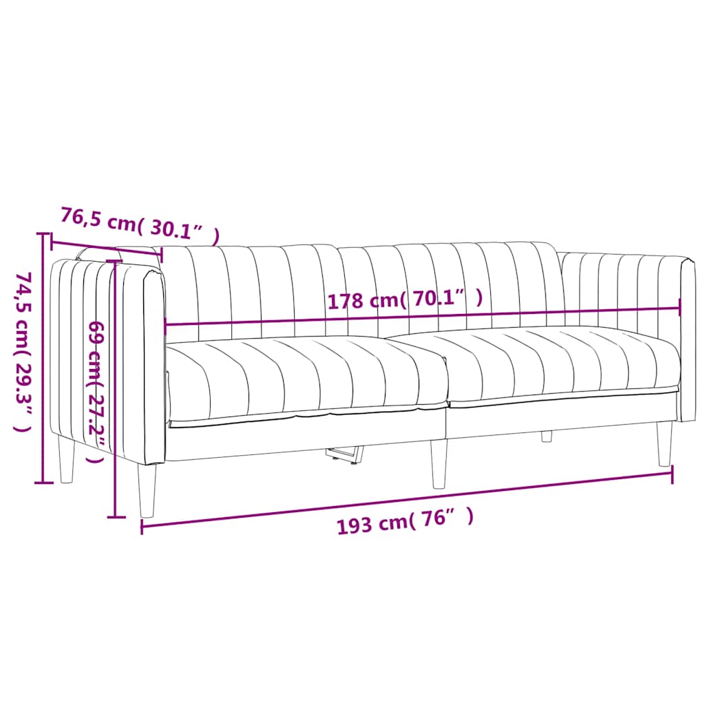 Sofa 3-Seater Black Fabric