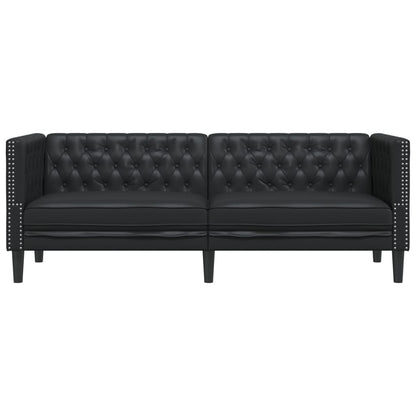 Chesterfield Sofa 3-Seater Black Faux Leather