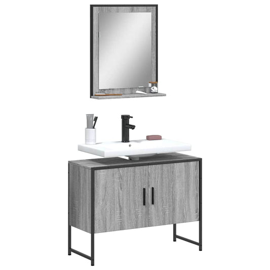 2 Piece Bathroom Cabinet Set Grey Sonoma Engineered Wood