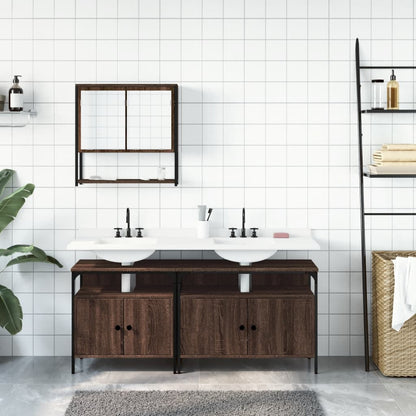 3 Piece Bathroom Furniture Set with Basin  Brown Oak Engineered Wood