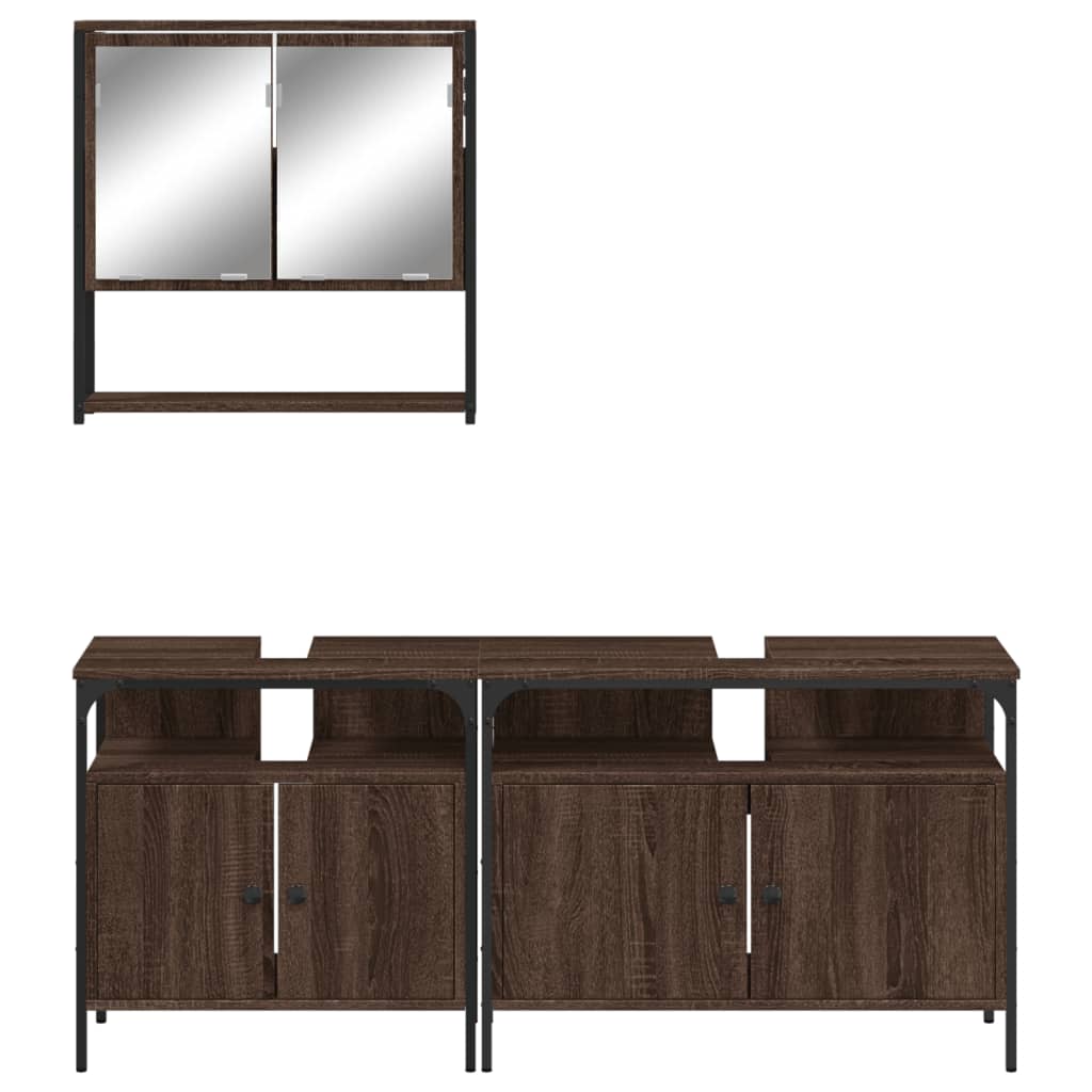 3 Piece Bathroom Furniture Set with Basin  Brown Oak Engineered Wood