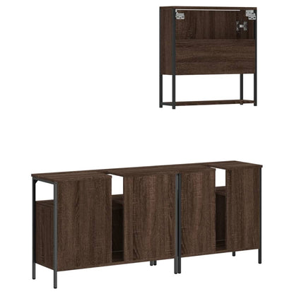 3 Piece Bathroom Furniture Set with Basin  Brown Oak Engineered Wood