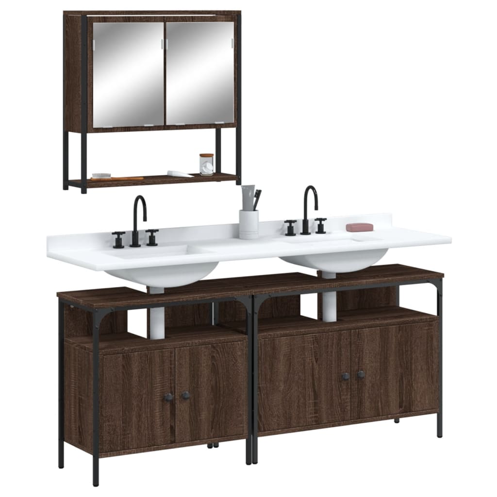 3 Piece Bathroom Furniture Set with Basin  Brown Oak Engineered Wood