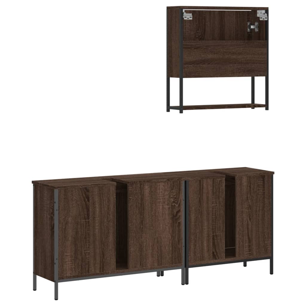 3 Piece Bathroom Furniture Set Brown Oak Engineered Wood