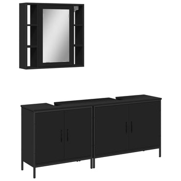 3 Piece Bathroom Cabinet Set Black Engineered Wood