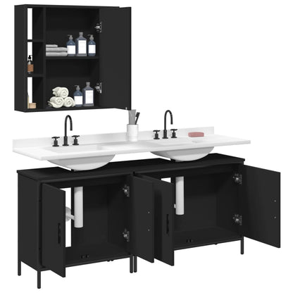 3 Piece Bathroom Cabinet Set Black Engineered Wood