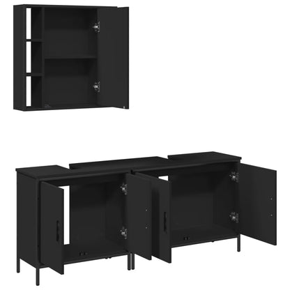 3 Piece Bathroom Cabinet Set Black Engineered Wood