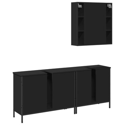 3 Piece Bathroom Cabinet Set Black Engineered Wood