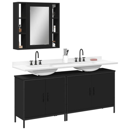 3 Piece Bathroom Cabinet Set Black Engineered Wood