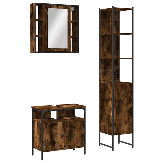 3 Piece Bathroom Cabinet Set Smoked Oak Engineered Wood