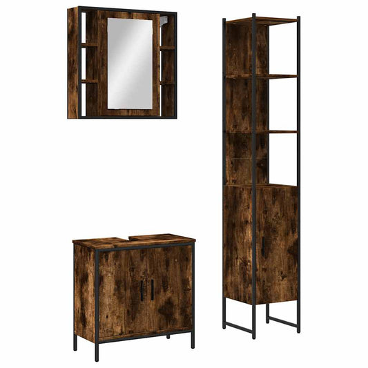 3 Piece Bathroom Cabinet Set Smoked Oak Engineered Wood