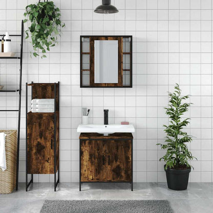 3 Piece Bathroom Cabinet Set Smoked Oak Engineered Wood