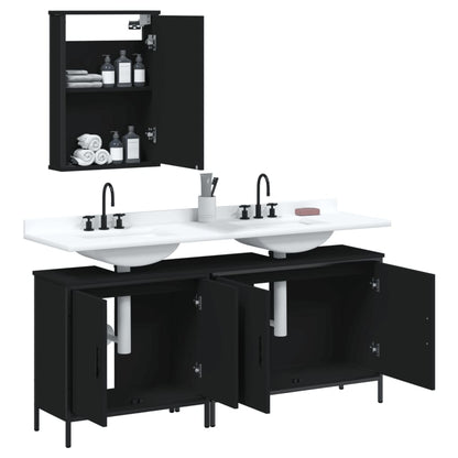 3 Piece Bathroom Furniture Set Black Engineered Wood