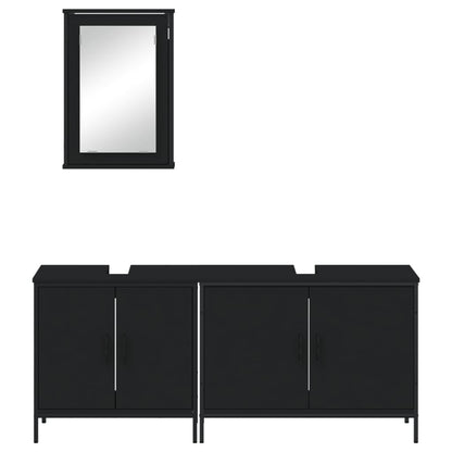 3 Piece Bathroom Furniture Set Black Engineered Wood