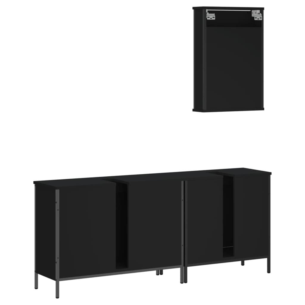 3 Piece Bathroom Furniture Set Black Engineered Wood