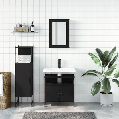 3 Piece Bathroom Furniture Set Black Engineered Wood