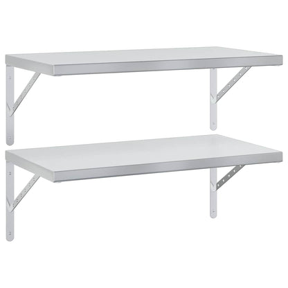 Wall Shelves 2 pcs 75x40 cm Silver Stainless Steel