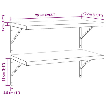 Wall Shelves 2 pcs 75x40 cm Silver Stainless Steel