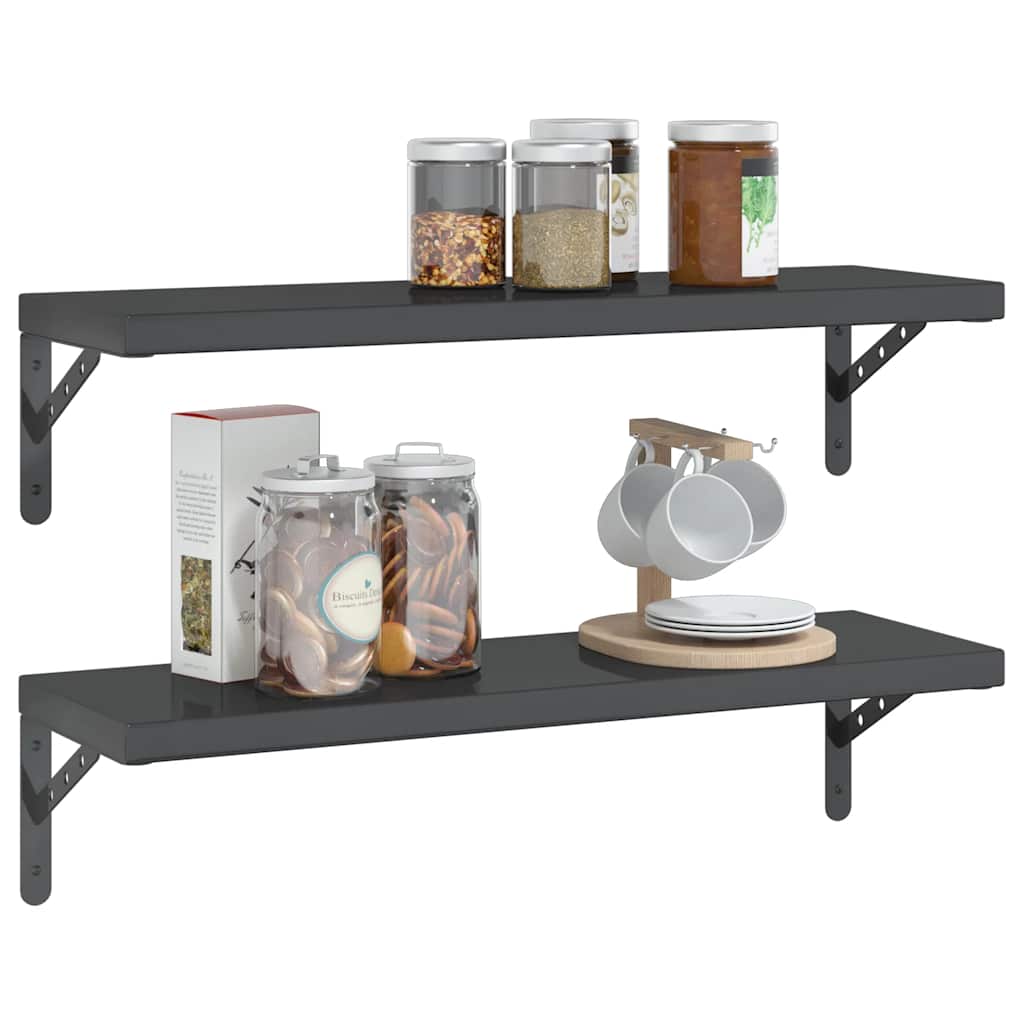 Wall Shelves 2 pcs 75x23.5 cm Black Stainless Steel