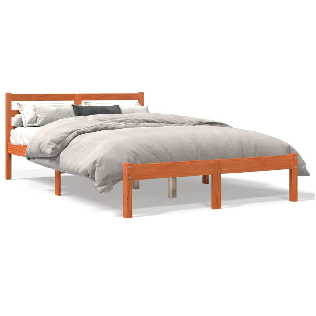 Bed Frame without Mattress Wax Brown 150x200 cm King Size Solid Wood Pine