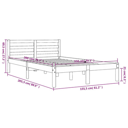 Bed Frame without Mattress Wax Brown 150x200 cm King Size Solid Wood Pine