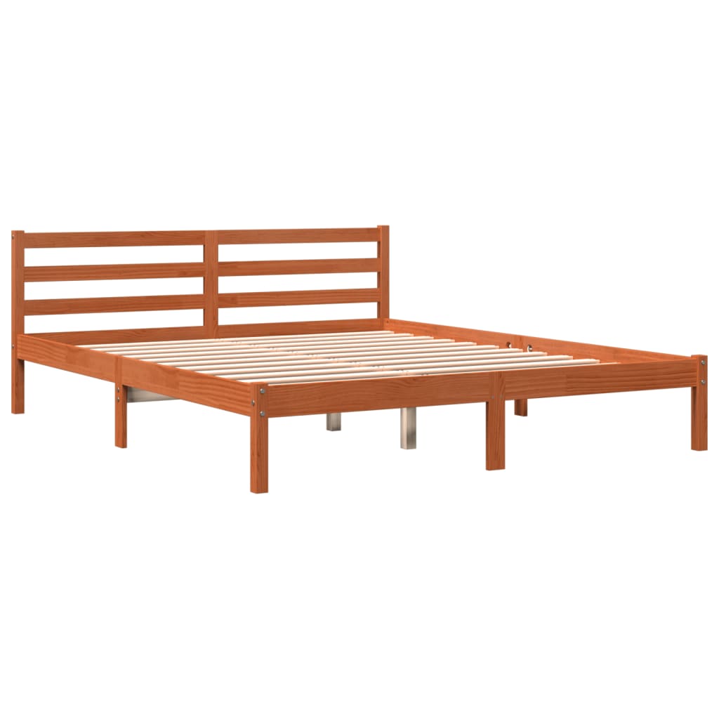 Bed Frame | Wax Brown | Solid Pine Wood, Plywood | Double | Modern