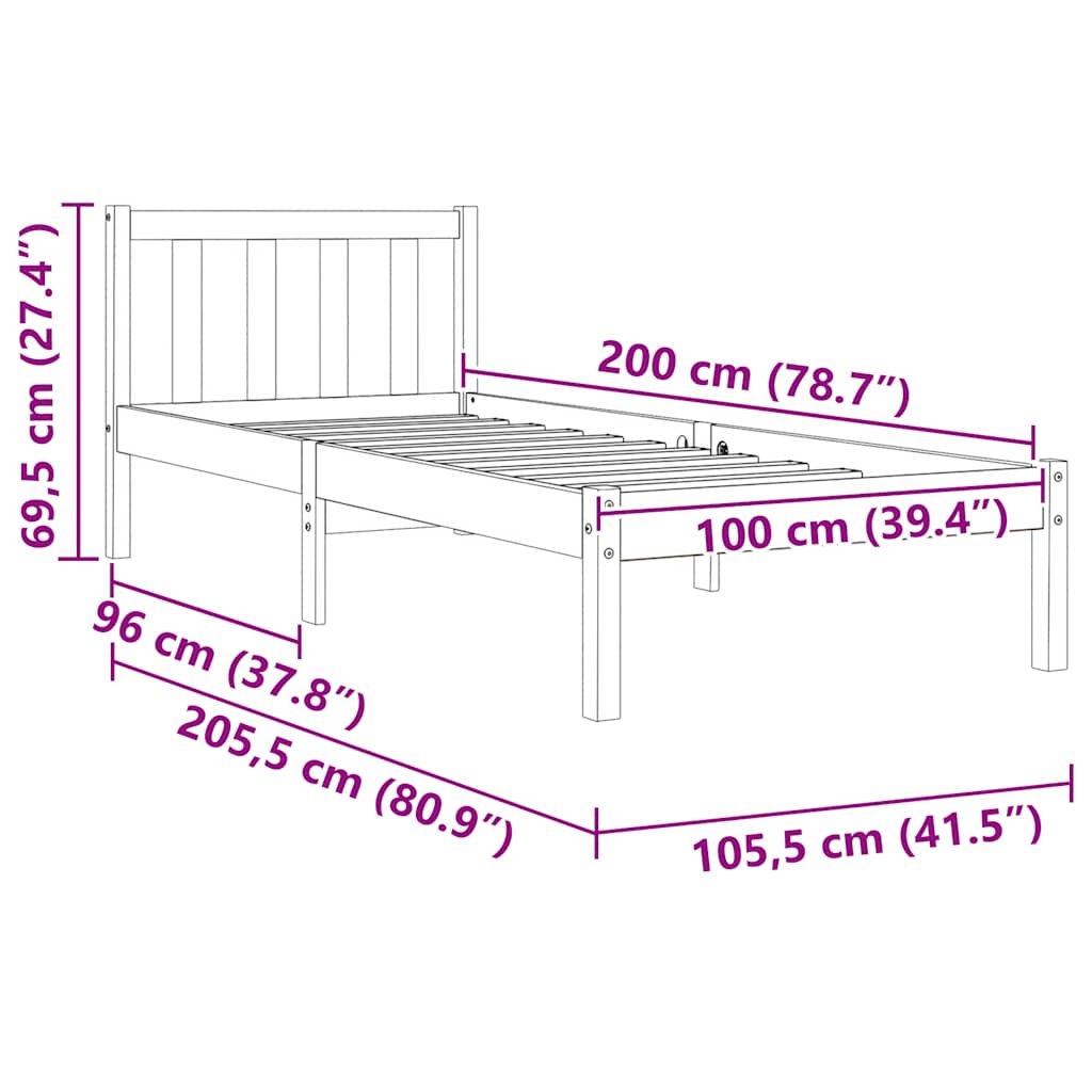 Bed Frame without Mattress Wax Brown 100x200 cm Solid Wood Pine