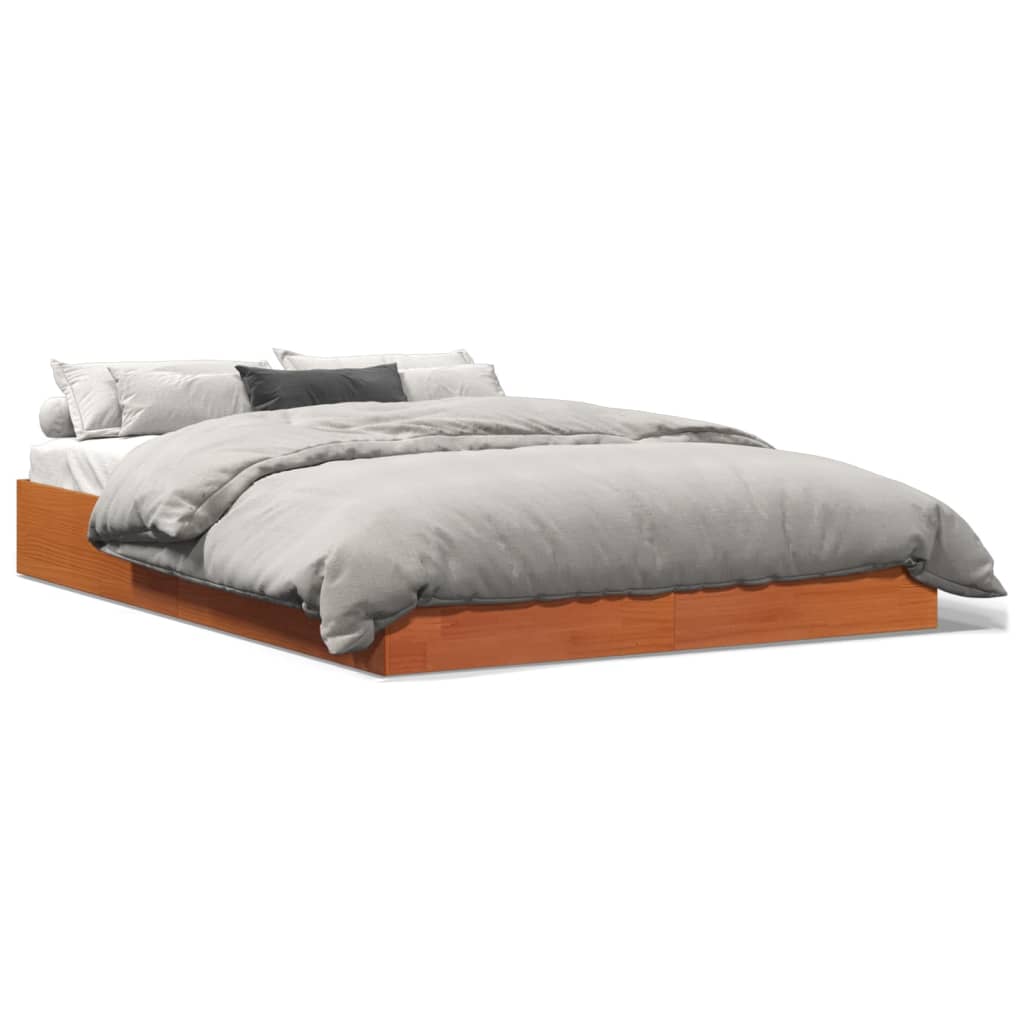 Bed Frame without Mattress Wax Brown 160x200 cm Solid Wood Pine