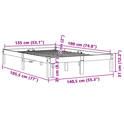 Bed Frame without Mattress Wax Brown 135x190 cm Double Solid Wood Pine