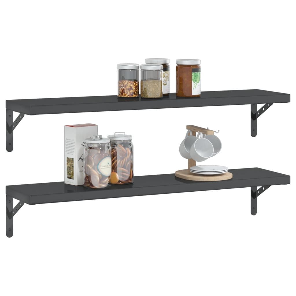 Wall Shelves 2 pcs 100x23.5x3 cm Black Stainless Steel