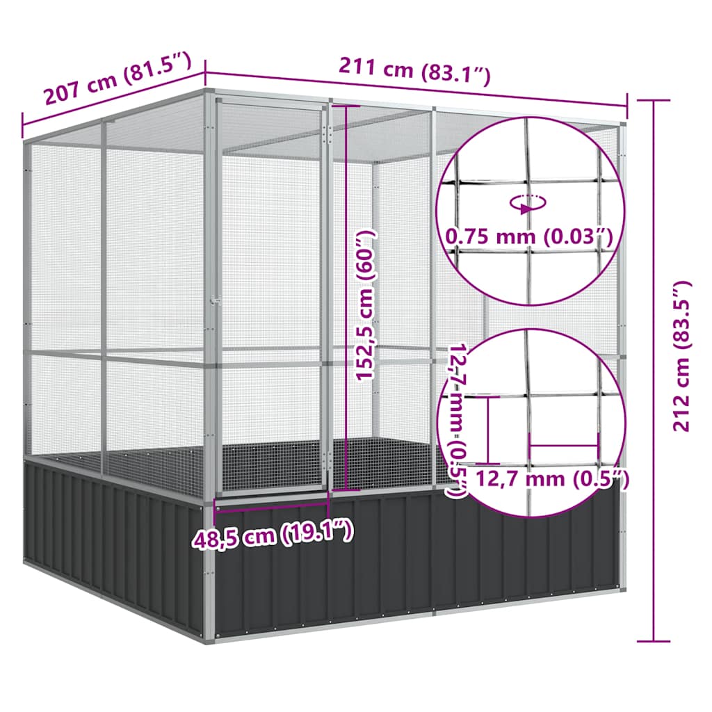 Aviary Silver Galvanized steel Large Locks Aviary Rectangular