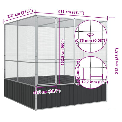 Aviary Silver Galvanized steel Large Locks Aviary Rectangular