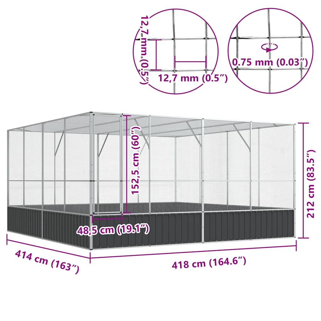 Aviary Silver Galvanized steel Large Durable Aviary