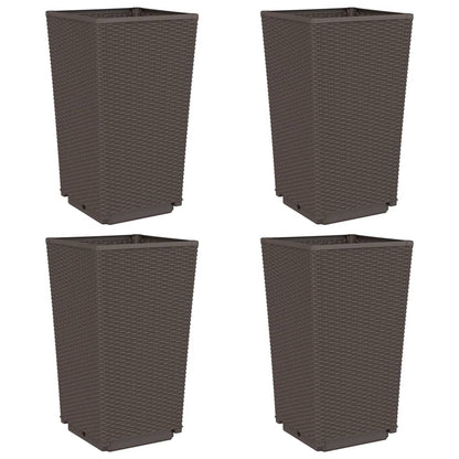 Garden Planters 4 pcs Brown 32.5x32.5x57 cm PP