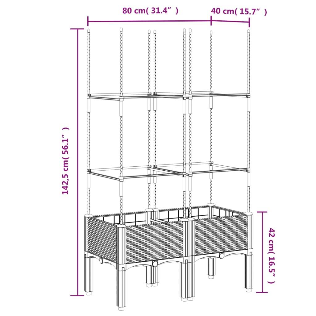 Garden Planter with Trellis White 80x40x142.5 cm PP
